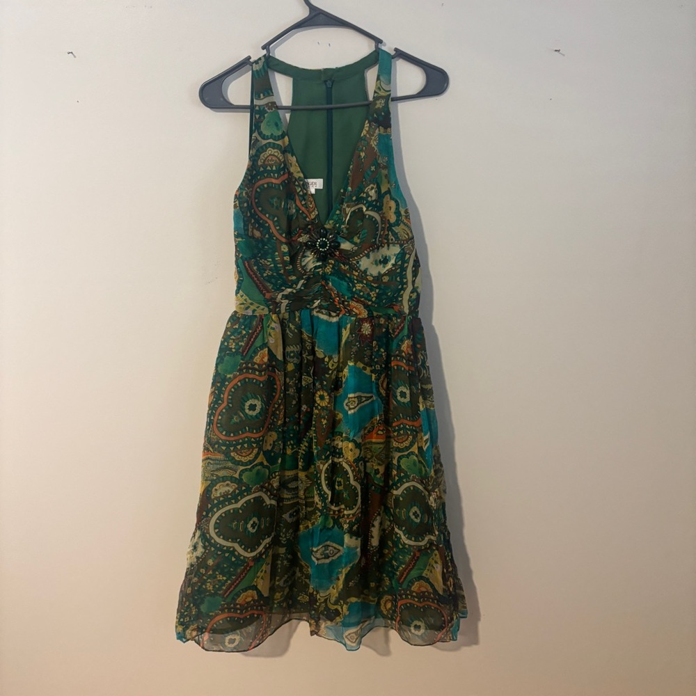 Kay Unger Green and Brown Floral Dress